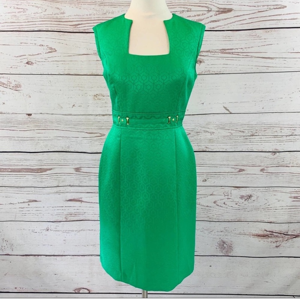 Tahari Green square neck dress
